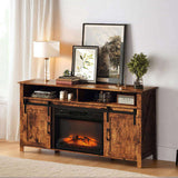 58" Weathered Barn Door Fireplace TV Stand for 23" Insert, Sliding Track Design 01446047