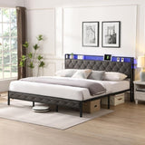 ZNTS King Bed Frame Storage Headboard, Charging Station and LED Lights, Upholstered Platform Bed 18121287