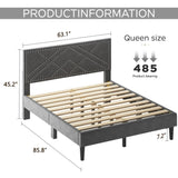 Queen Size Bed Frame with Storage Headboard, Platform Bed No Noise, Mattress Foundation Strong W2896P208861