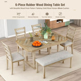 ZNTS 6-Piece Rubber Wood Dining Table Set with Beautiful Wood Grain Pattern Tabletop Solid Wood Veneer 48310127