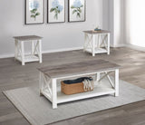 White Brown 3-Piece Set Table Top Cocktail Rectangular Coffee Table and Two Matching Square End B011P244337