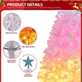 6 FT Pre-lit Artificial Christmas Tree, Xmas Tree Hinged Branches with 300 Cold/Pink/Warm 28553387