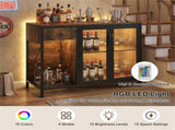 Rustic Brown Coffee Bar Table with Storage Drawer Cabinet RGB LED and Power Outlet 01381229