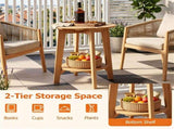 2-Tier Eucalyptus Wood Patio Side Table, Rustic Slatted Outdoor End Table with Bottom Storage Shelf, 10985812