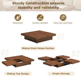 ZNTS Square Marble Veneer Coffee Table Sliding Top with Storage in Walnut 39.4'' WF322094AAD