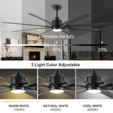 ZNTS 72" Supper Large Integrated LED Light Ceiling Fan with Black ABS Blade 35538391