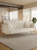 71 inch convertible love seat sofa, American retro beige velvet, suitable for small living room, W165878946