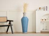 Hand-Woven PVC Rattan Floor Vase, 39 Inch Tall Blue and White Striped Decorative Vase, Farmhouse W2796P300933