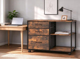 Wood Filing Cabinet with Casters, Weathered Wood Fluted, Iron Clad Wood, Melamine Faced, 3 Tall 62583887