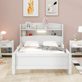 ZNTS Wood Twin Size Platform Bed with Built-in LED Light, Storage Headboard and Guardrail, White WF308150AAK