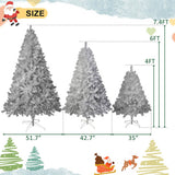4FT Sliver Pre-Lit Artificial Christmas Tree, Hinged Full Tree with Metal Stand, 400 Branch Tips, 97863431