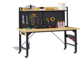 48''Adjustable Workbench with pegboard, Heavy Duty Wooden Desktop Workbench with Wheels, 1600 lb. W1162P223029
