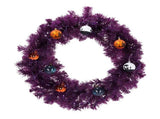24in Pre-lit Halloween-Themed Christmas Wreath, Lighted Artificial Xmas Wreath with 50 Purple & 39456967