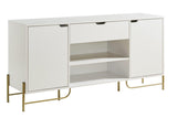 Buffet with Two Cabinets One Drawer with Six Shelves on Metal Legs - White & Gold B107P147703