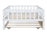 Twin Size Wood Daybed with Trundle and Fence Guardrails, White WF301862AAK