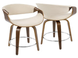 Curvini Mid-Century Modern Counter Stool in Walnut Wood and Cream Fabric by LumiSource - Set of 2 B202P221708
