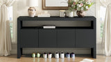 U_Style 60" 4-Door Sideboard, Modern Minimalist Solid Veneer Sideboard with Open Shelf, Natural N711P289132B