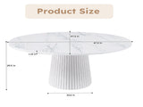 47 inch Round MDF Dining Table for 4, Modern Farmhouse Kitchen Table with Wood Strip Base, Marble 72506894