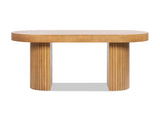 Jesse 55.5" Single Drawer Fluted Oval Console Desk, Honey Brown Rubberwood B2719P277875