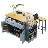 K&K 53inch Large Island with Drop Leaf,Power Outlet,Door Internal Storage Rack,Rolling N707P185531G