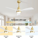 48 Inch Modern Ceiling Fan With Lights 3 Wood Fan Blade Noiseless Reversible Motor Remote Control W934P147068