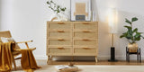 Bedroom dresser, 8 Double Dresser with rattan drawers, wood chest of drawers for kids living W1162P190402
