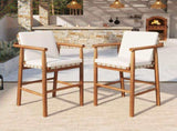 Outdoor Counter Height Bar Stools Chair Set of 2, Modern Patio Acacia Wooden Stools with Backrest N704P383163A