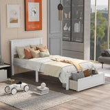 ZNTS Twin Size Platform Bed with Under-bed Drawer, White 87326066