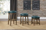 Round Swivel Counter Height Stools Set of 2, Green Faux Leather 360-degree Swivel Seat Nailhead Trim B011P201569