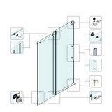 60*66" Fixed & Sliding Shower Door, Round Tube Hardware, Clear Glass Shower Door, 3/8 SGCC 37092779