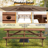 8 Person Brown Wooden Picnic Table, Outdoor Camping Dining Table with 2 Seats, Garden, DIY with 2 W1422P196395