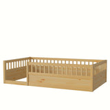 ZNTS Twin Floor Bed Frame with Fence, Wood Kids Floor Beds Frame for Bedroom Playroom,Natural W2593P164749