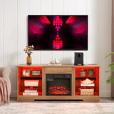 TV Stand Electric Fireplace TV Stand Glass Shelves, 3D Fireplace TV Stand LED Lights Wood W2275P257558