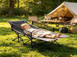 Gray No-Assembly Portable Toddler Camping Bed, Elevated Foldable Kids Sleepover Cot with Anti-Roll 97491237
