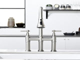 3 Hole Brushed Nickel Bridge Kitchen Faucet with Down Sprayer,2 Handle Faucet for Kitchen Sinks W1932P186913