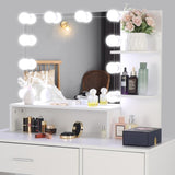 ZNTS FCH Large Vanity Set with 10 LED Bulbs, Makeup Table with Cushioned Stool, 3 Storage Shelves 1 50529710