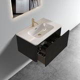 U057-Etna30W-308 Etna 30" Striped Brushed Black Oak Floating Bathroom Vanity with White Ceramic W1865P218039