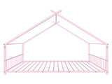 Pink Flat Bed House Shape with Side Guardrails Twin Children's Iron Bed 57389908
