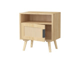 22.83'' H Rattan Nightstand, Side Table with Door Open Shelf, Accent Bedside End Table with Solid 77438934