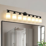 Modern 8-Light Vanity Bathroom Mirror Light, Frosted White Glass with Black Iron Frame, Contemporary W1340P206696