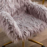 HengMing Modern Faux fur home office chair, fluffy chair for girls, makeup vanity Chair with Gold W21238272