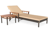Outdoor Chaise Lounge with Side Table, 79" Mix Brown PE Rattan Recliner 4-Gear Backrest 400LBS 95390415