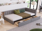 Upholstered Daybed with 2 Storage Drawers Twin Size Sofa Bed Frame No Box Spring Needed, Linen WF299017AAE