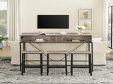 59 inch bar table, dining table, sofa table with power socket and LED light, 3 saddle stools, 09295421
