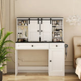 Farmhouse Dressing Table Makeup Table, 43" Wide Dressing Table with Lighted Mirror and Makeup W1321P190642