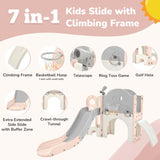 ZNTS Kids Slide Playset Structure 7 in 1, Freestanding Spaceship Set with Slide, Arch Tunnel, Ring Toss PP319756AAH