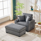 55" Oversized Chaise Lounge Chair Indoor with Ottoman and Storage, Comfy Corduroy Sleeper Chair with W3373P330166