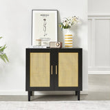 ZNTS Side panel buffet cabinet with natural rattan door, rattan storage cabinet with adjustable shelves, 40998531