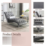 COOMORE Velvet Chaise Lounge Indoor,Button-Tufted Upholstered Chaise Lounge Chair with Pillow for W39538683