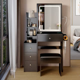 ZNTS Small Space Left Bedside Cabinet Vanity Table + Cushioned Stool, 2 AC+2 USB Power Station, Hair W936140174